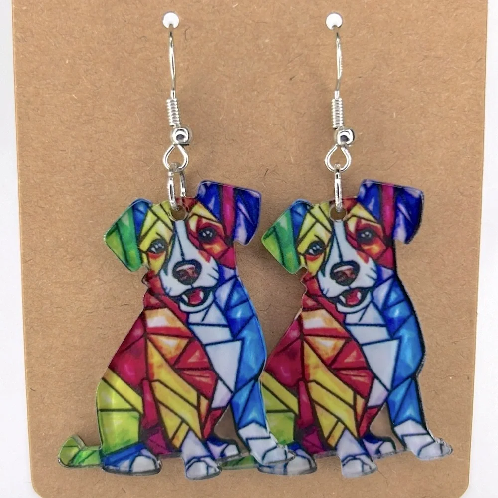 Colorful Dog Dangle Earrings Acrylic 2D Fashion Jewelry - Picture 4 of 4
